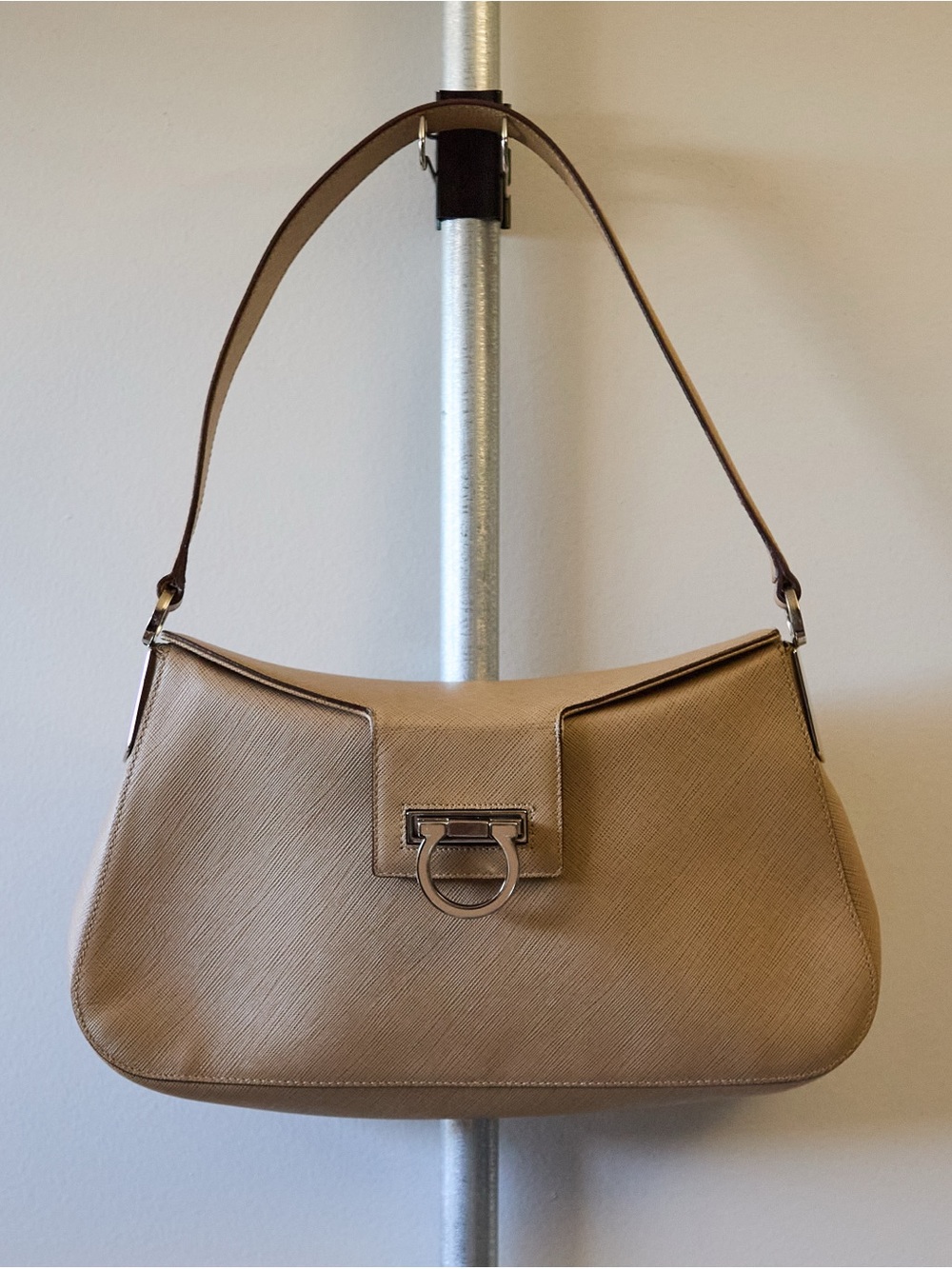 Salvatore Ferragamo Beige Saffiano Leather Shoulder Bag